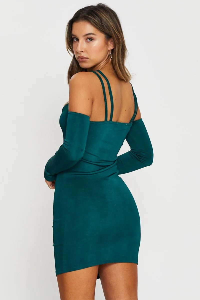 Green Bodycon Dress Long Sleeve Mini Stylish Jumper