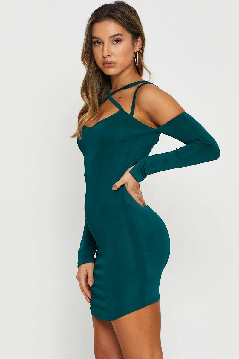 Green Bodycon Dress Long Sleeve Mini Easy Wear