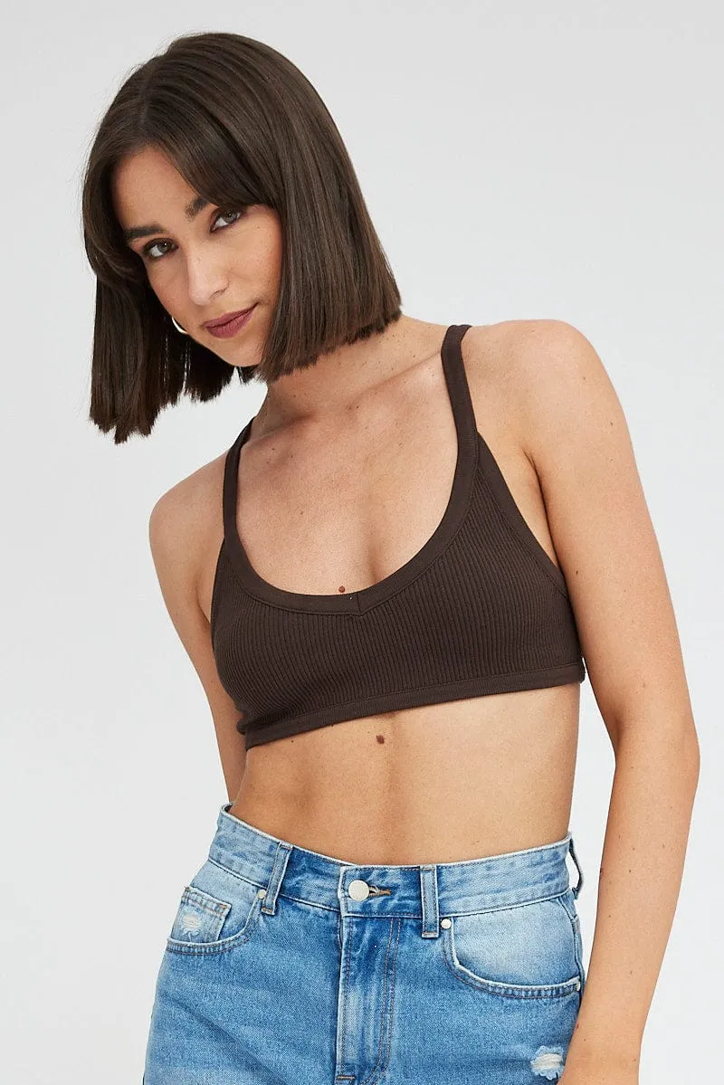 Brown Bralette V Neck Seamless Saga Fit