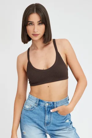 Brown Bralette V Neck Seamless FlatlockStitching
