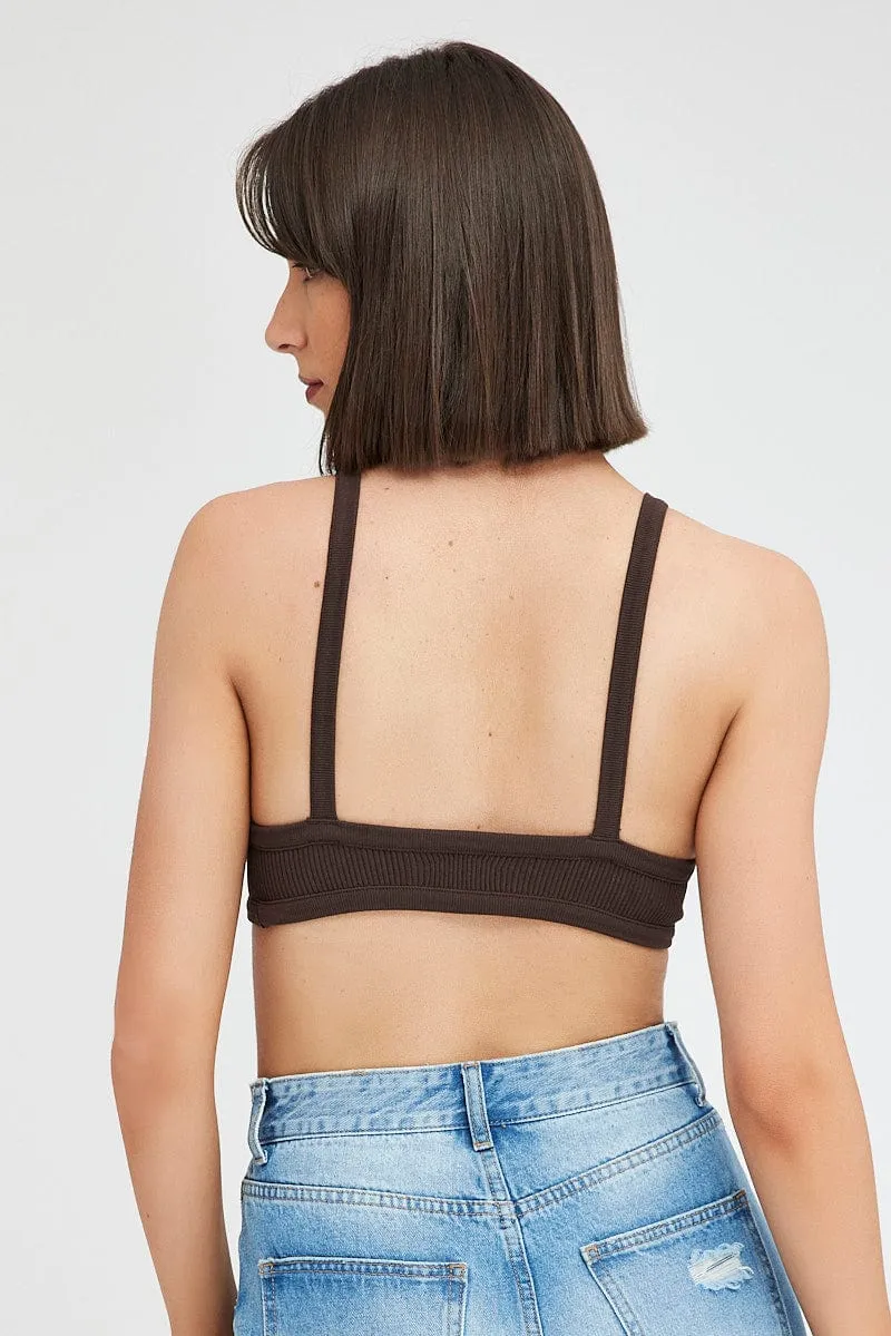Brown Bralette V Neck Seamless NonRestrictive Movement Glow Core