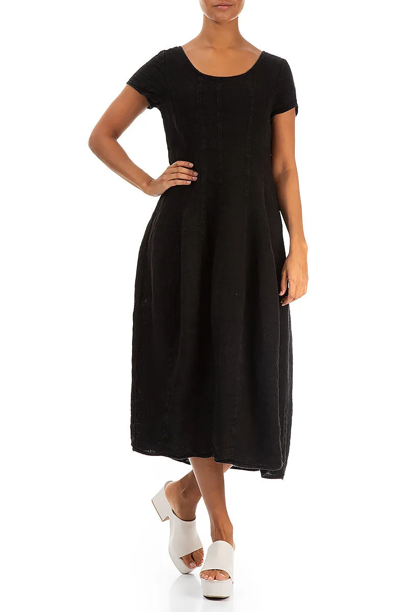 Cool Sweater Short Sleeves Black M??lange Linen Dress