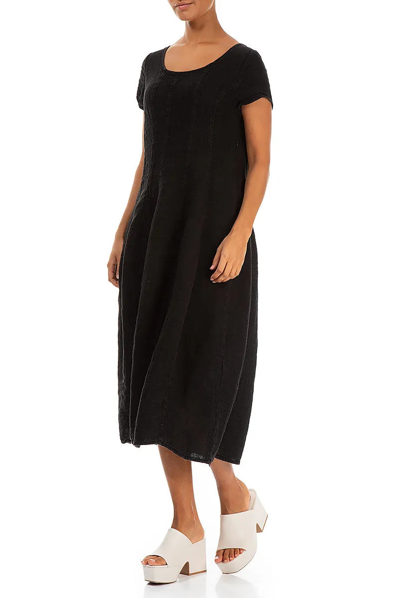 Casual Fashion Short Sleeves Black M??lange Linen Dress