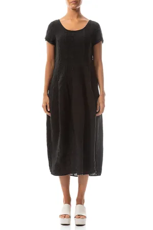 Summer Outerwear Flight Fit Short Sleeves Black M??lange Linen Dress