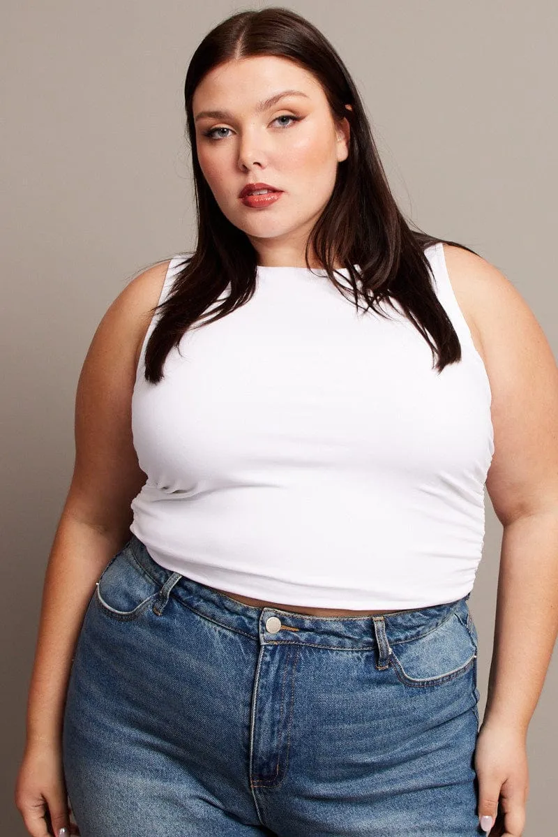 White Tank Top Crew Neck Supersoft Stage Feel Noble Grace
