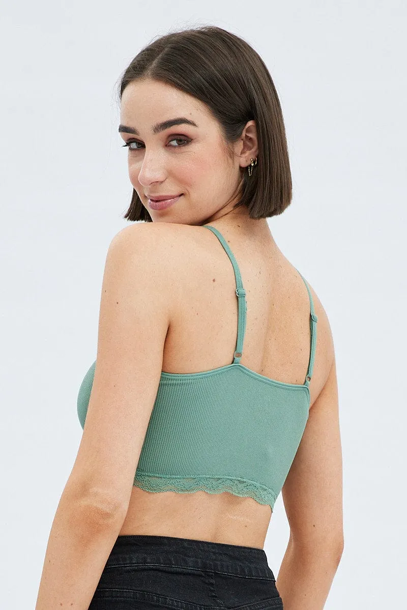 Activewear Clothing Green Bralette Lace Trim Seamless