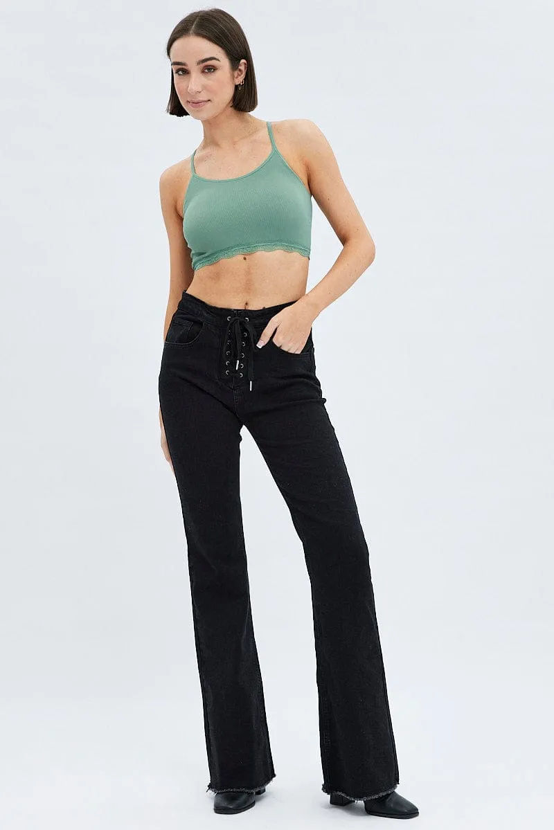 Recycled Polyester Muse Edge Green Bralette Lace Trim Seamless