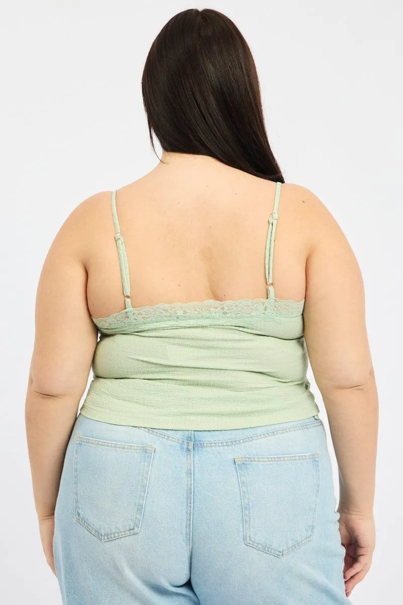 Green Lace Cami Top Textured Cozy Fashion Street Edge