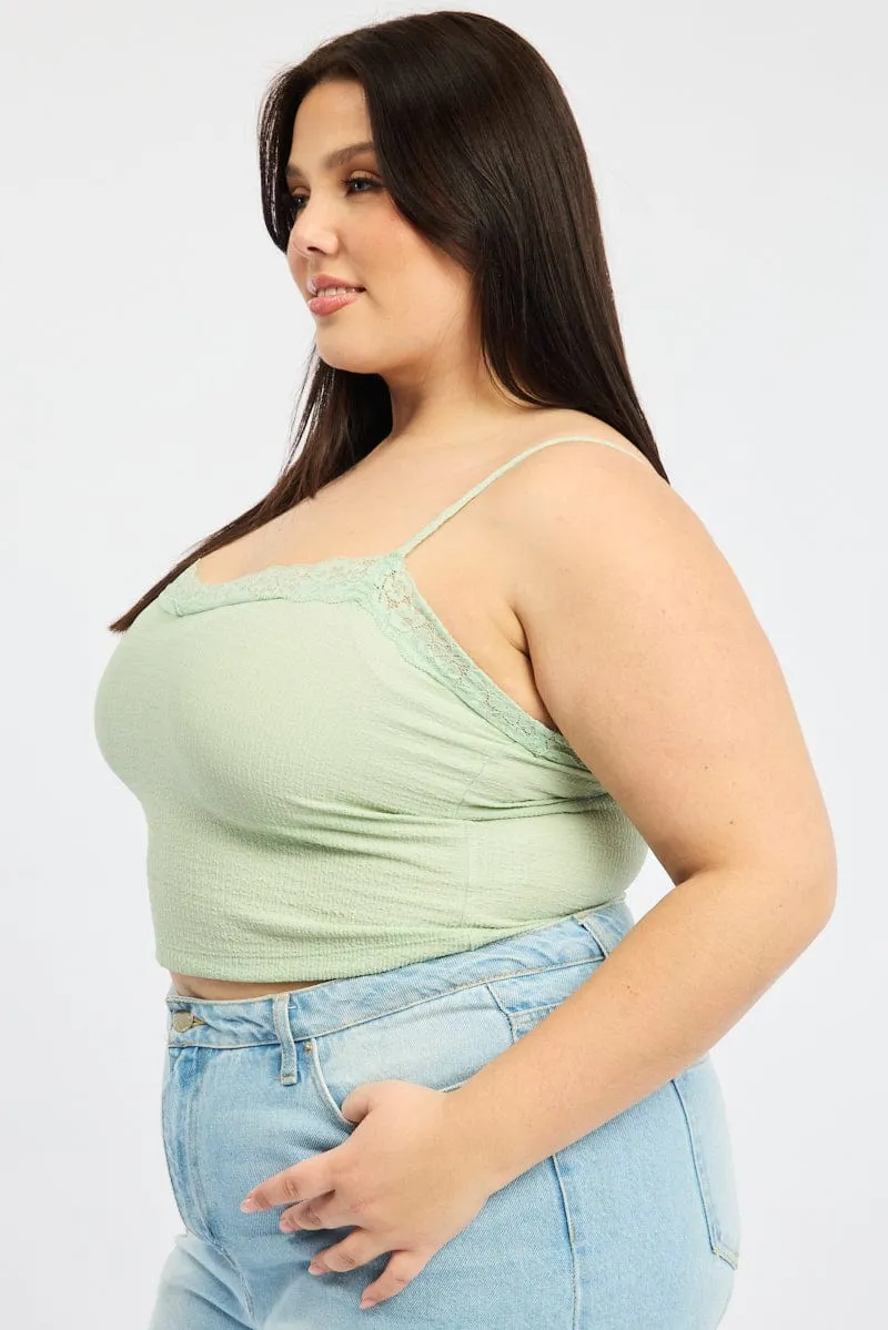 Green Lace Cami Top Textured High-Quality Fabric SeamlessConstruction