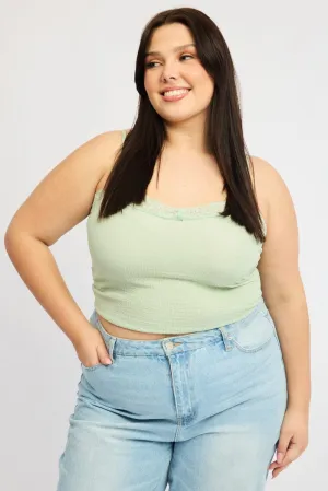 Green Lace Cami Top Textured Ocean Glow