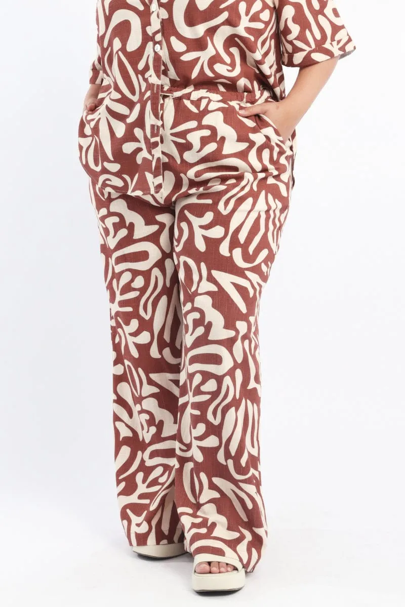 Simple Comfort Flexible Motion Brown Geo Wide Leg Pants
