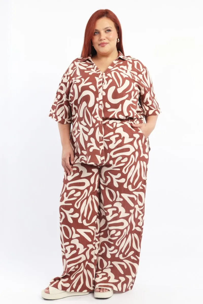 Brown Geo Wide Leg Pants RuggedDurability Timeless Comfort Wear