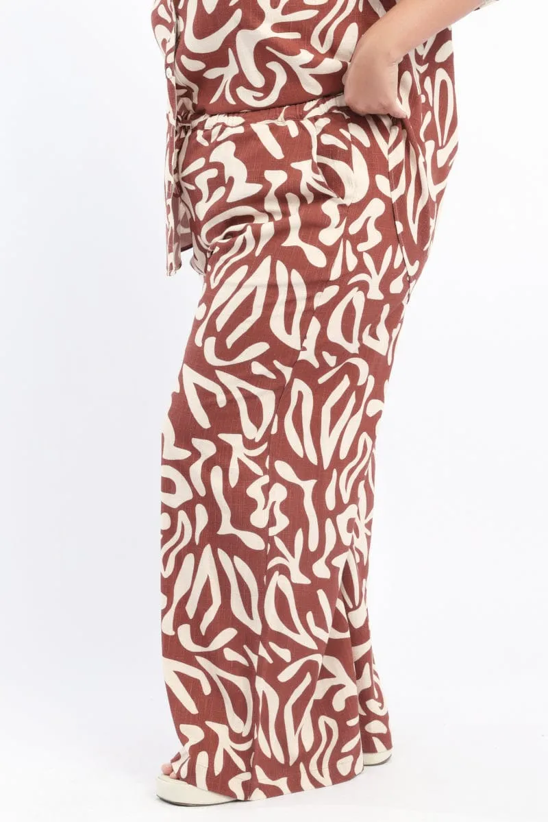Brown Geo Wide Leg Pants Anti Static Lining