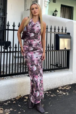 Durable Stitching Brown Animal Print Bodycon Dress Halter Neck