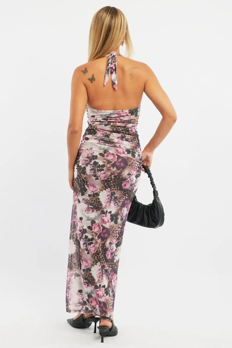 Brown Animal Print Bodycon Dress Halter Neck Resort Mood Warm Layers