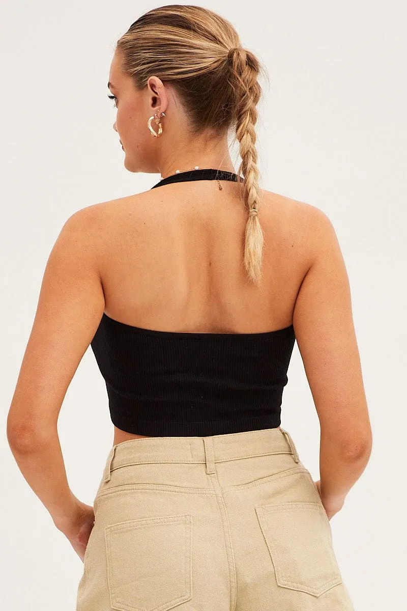 Black Halter Top Round Neck Seamless Korean Fresh