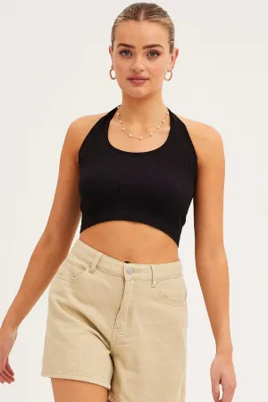 Black Halter Top Round Neck Seamless WrinkleResistantCloth Warm Layers