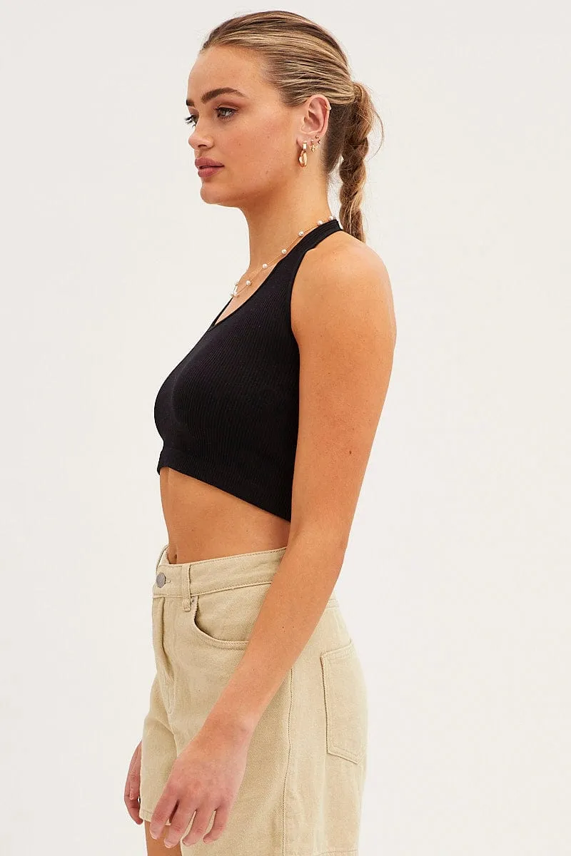 Faith Core Black Halter Top Round Neck Seamless