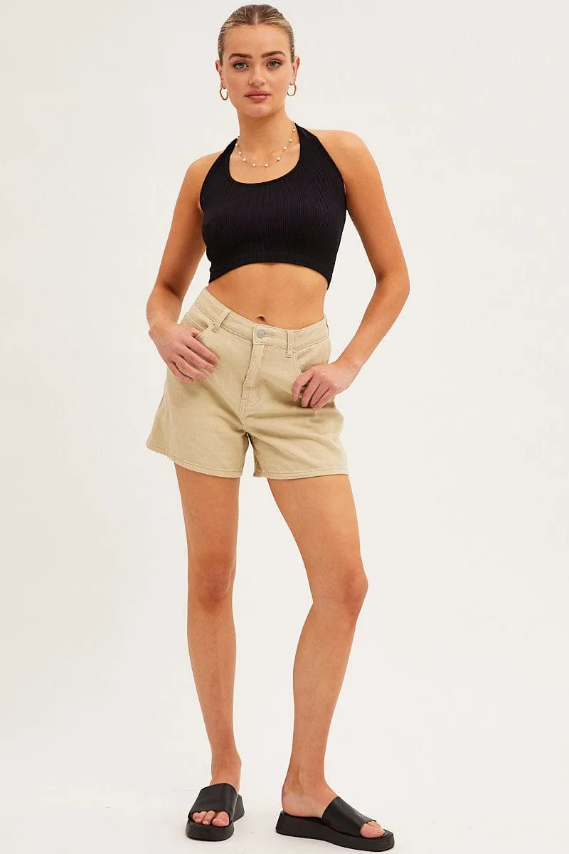 Black Halter Top Round Neck Seamless TearResistant Fabric