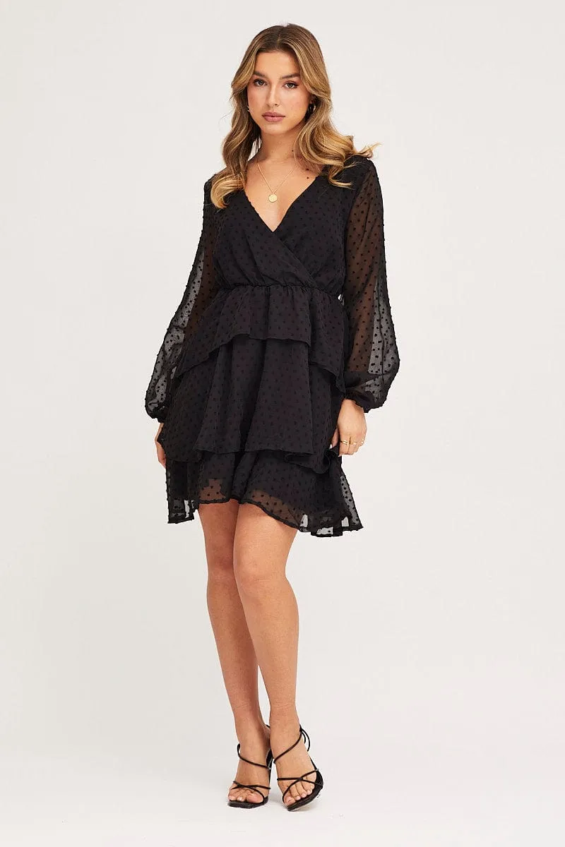 Classic Hoodie Black Tie Up Dress Long Sleeve Mini