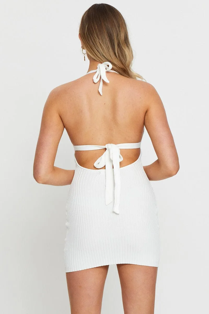White Knit Dress Halter Neck QuickReleaseClosures