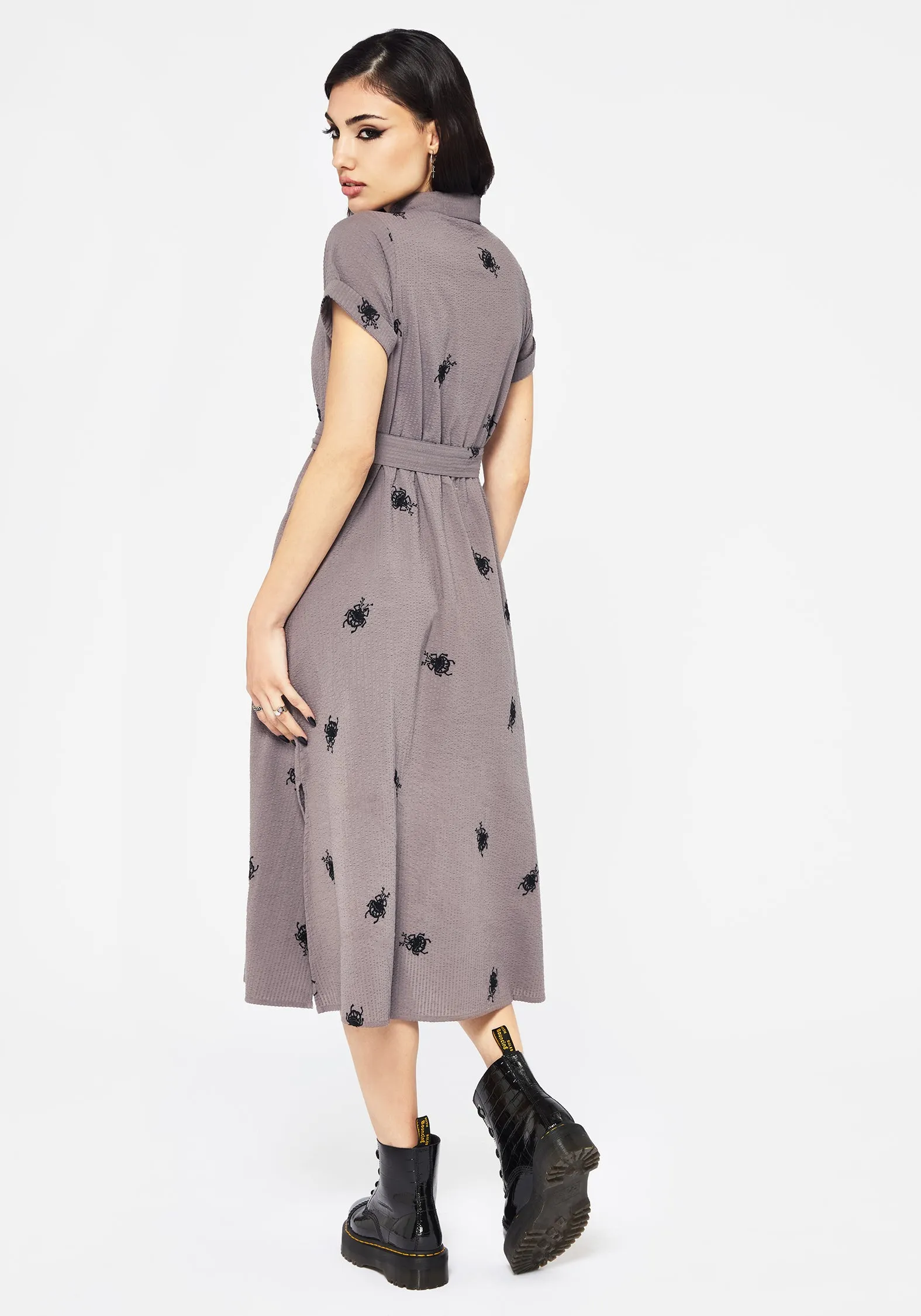 Stag Beetle Embroidered Midi Shirt Dress Southern Belle