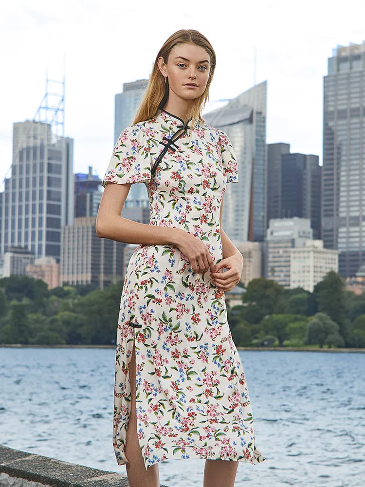 19 Momme Silk Slit Cheongsam Qipao Midi Dress VIP Area