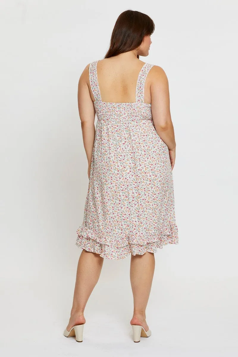Floral Print Midi Dress Scoop Neck Sleeveless Fog Lane