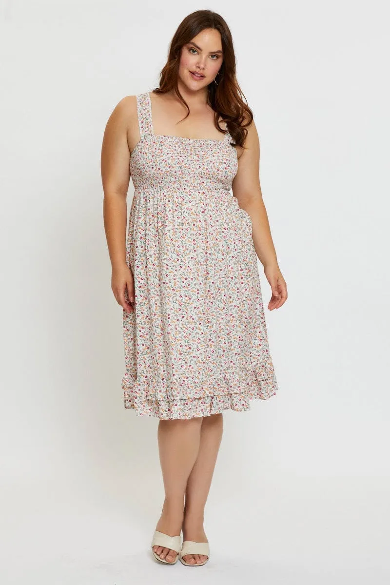Floral Print Midi Dress Scoop Neck Sleeveless Trendy Wear