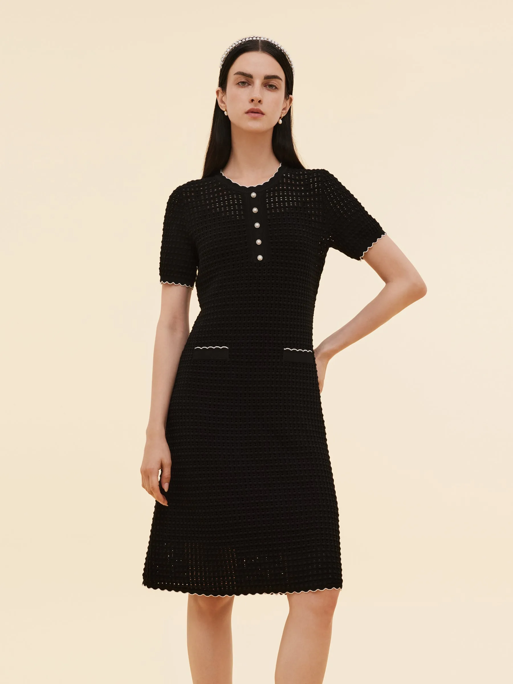 Flowy mid-length piece Trendy Outfit Lyocell Blend Openwork Women Knit Midi Dress With Slip Dress