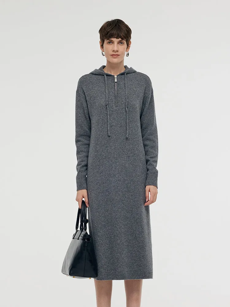 Wool Blend Women Hooded Midi Dress Summer Sun