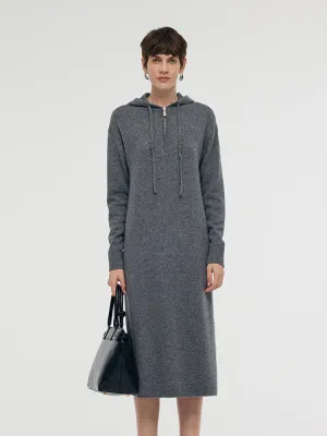 Wool Blend Women Hooded Midi Dress Summer Sun