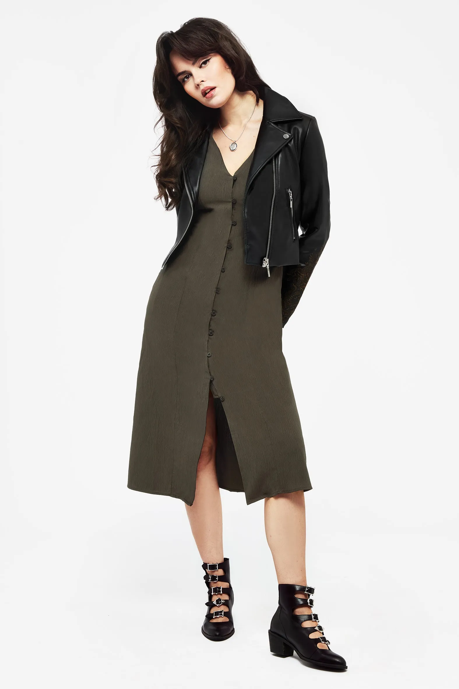 Flattering Style Sophisticated Wear Rosette Button Up Midi Dress