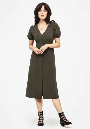 Trendy office attire Rosette Button Up Midi Dress