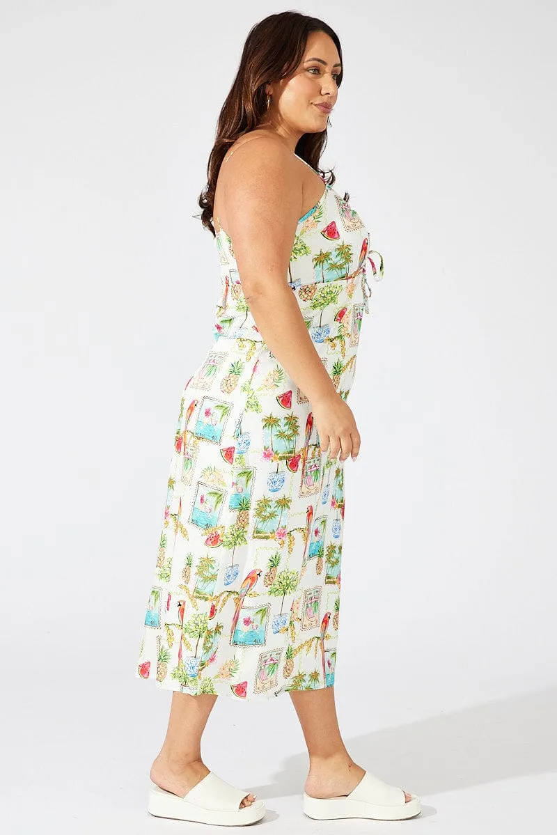 Vibrant Comfort On The Go Multi Abstract Midi Dress Drawstring Front Holiday Print