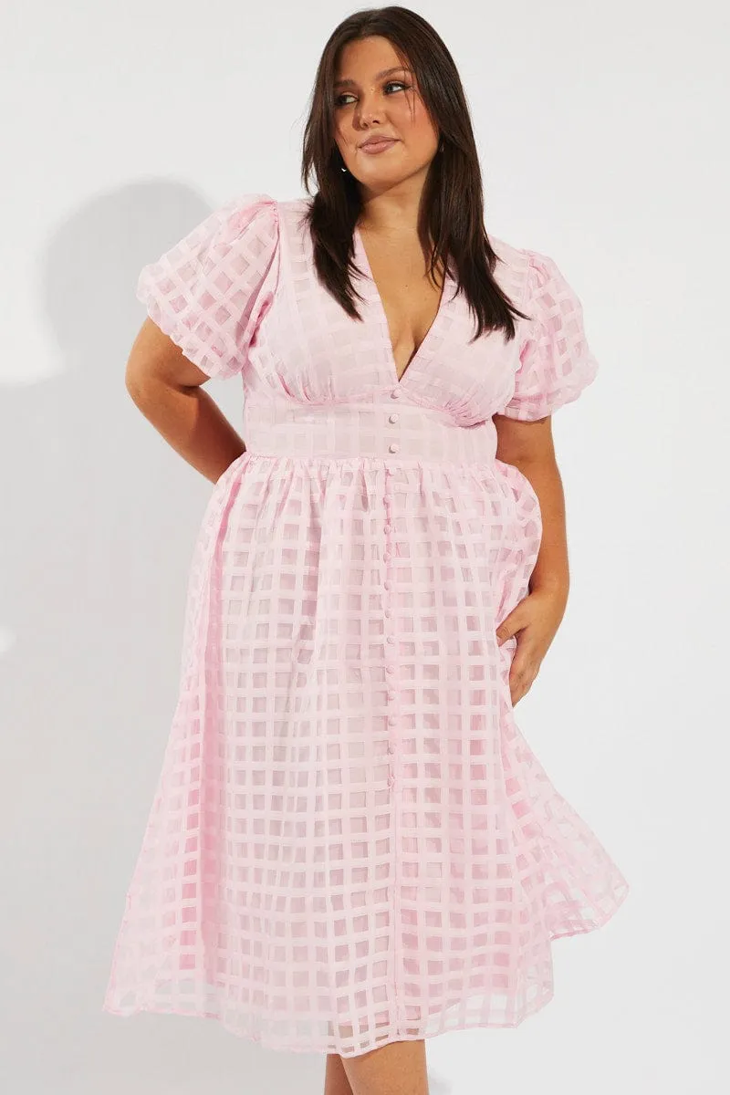 Pink Grid Check Midi Dress Hill Top