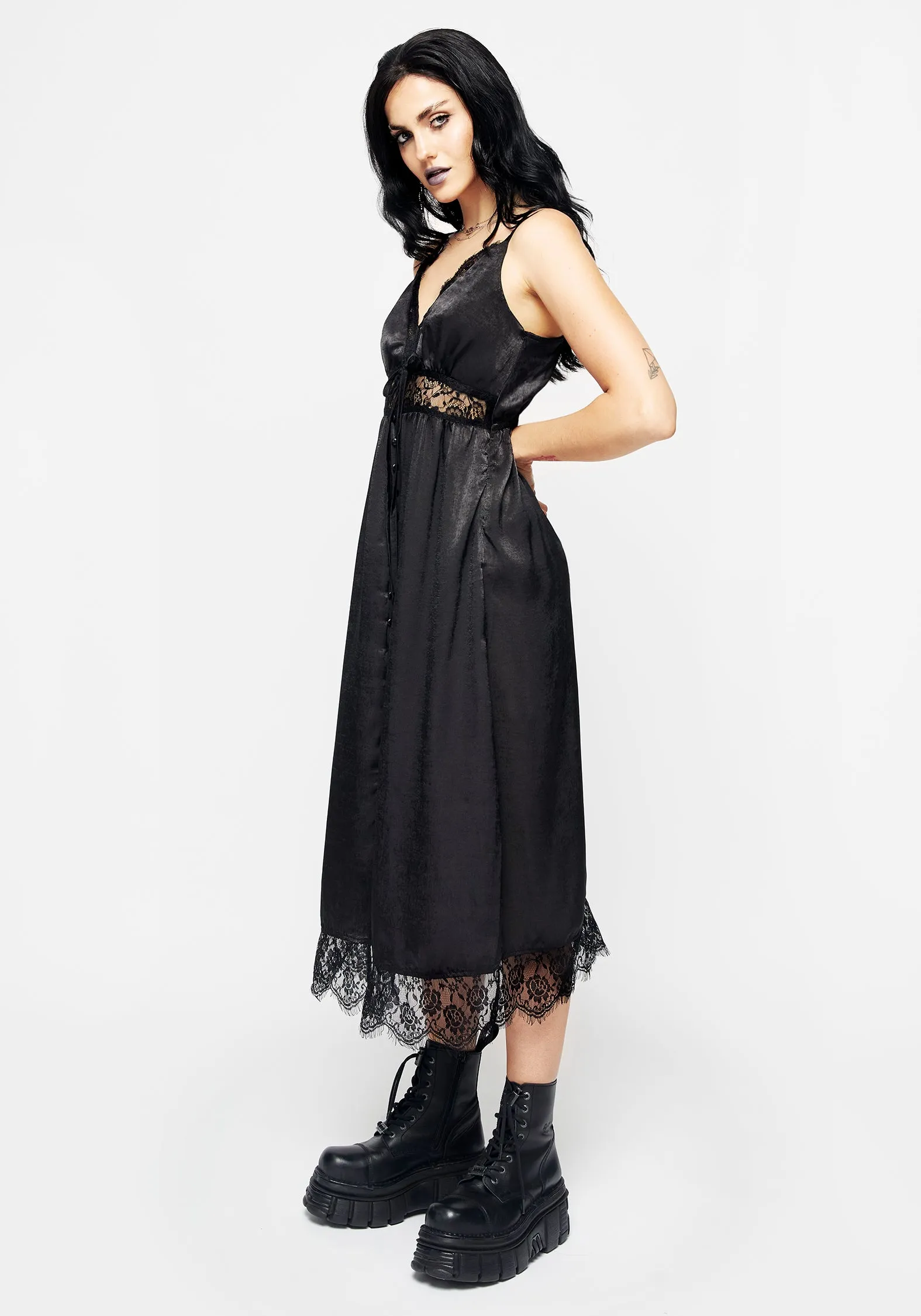 Vibrant Style Candle Glow Conjure Satin Lace Trim Cami Midi Dress