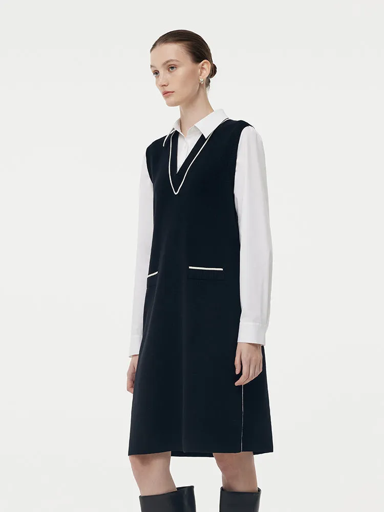 Tencel Wool Blend Women Midi Shirt Dress Graceful Aging Port Side