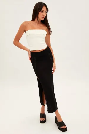 Black Midi Skirt Knit Front Split Clean Mood