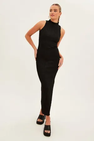 Black Maxi Dress High Neck Sleeveless Stitch Glow