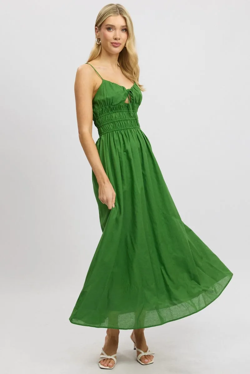 Green Maxi Dress Strappy Peony Bloom Fall Path