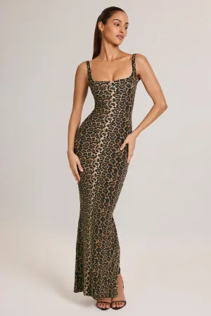 Modal Scoop-Neck Maxi Dress in Leopard Print Island Mood Clay Glow
