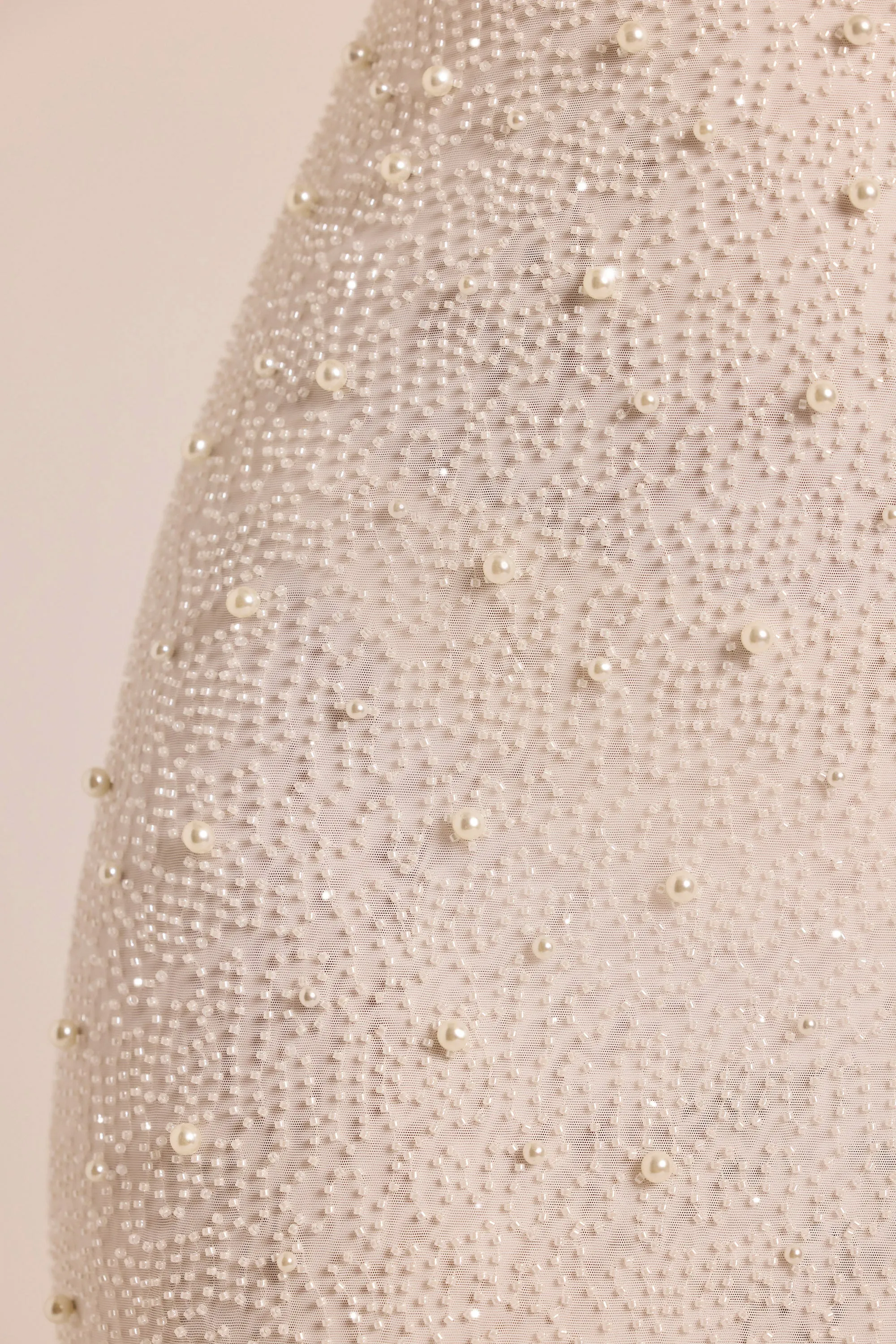 Blush Tone Embellished Long Sleeve Backless Maxi Dress in White
