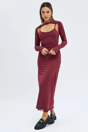 natural fiber This dress is the ideal choice for those who want comfort and elegance in one garment Red Shrug & Dress Set Long Sleeve Maxi Bodycon Jersey
