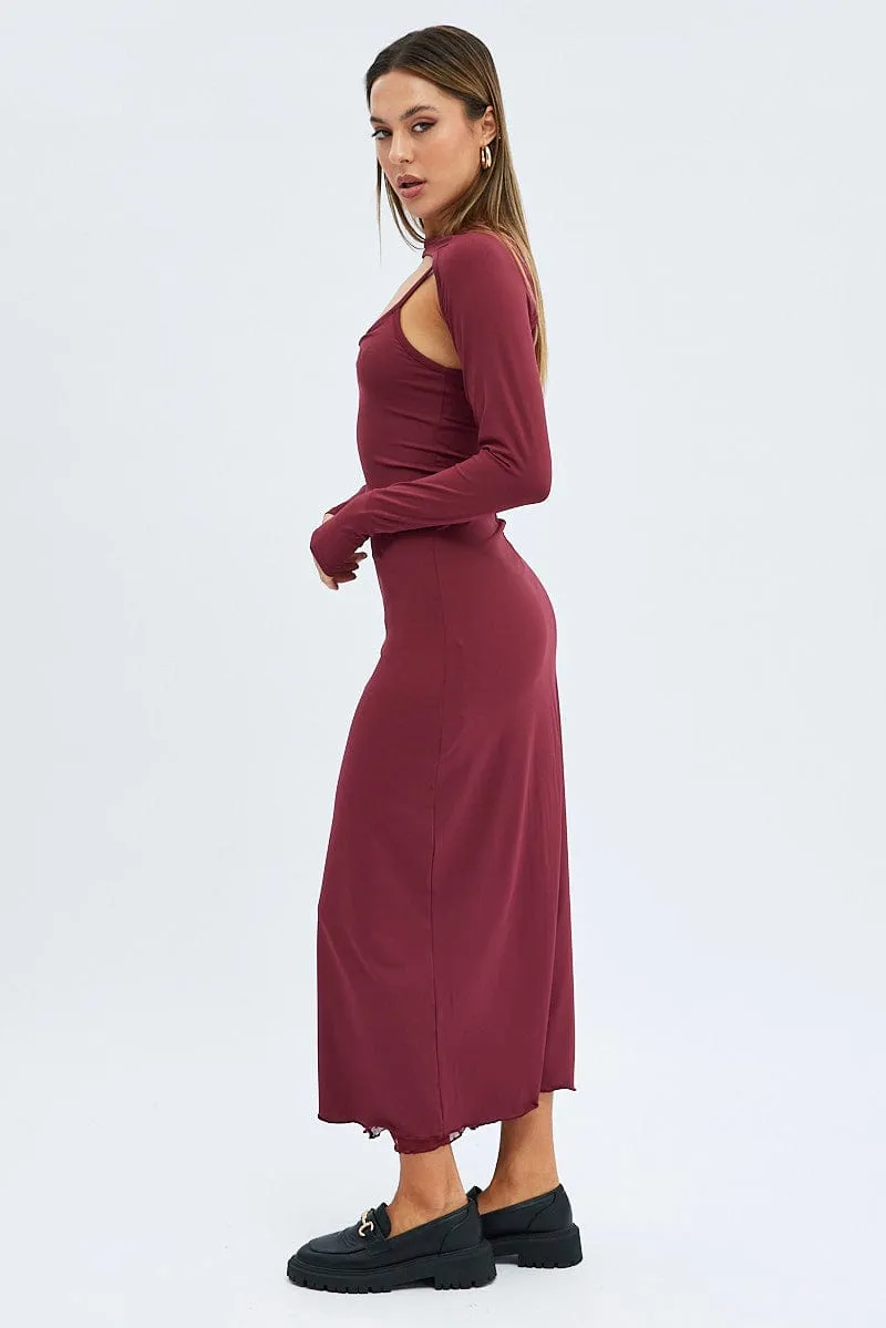 Denim Glow Red Shrug & Dress Set Long Sleeve Maxi Bodycon Jersey