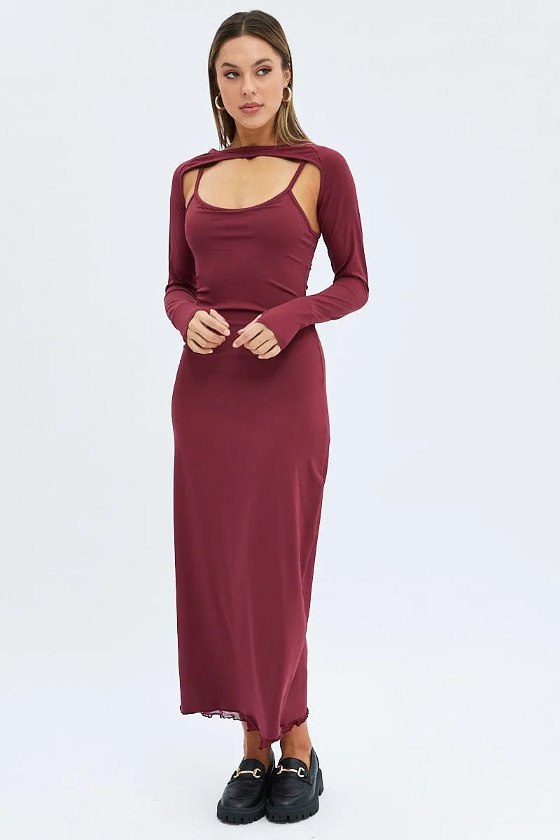 Red Shrug & Dress Set Long Sleeve Maxi Bodycon Jersey Grace Flow