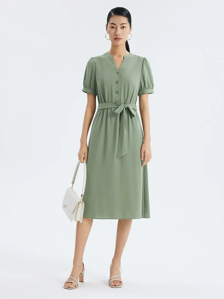 Acetate Waist Dress With Belt Flattering Outfit Inner Glow