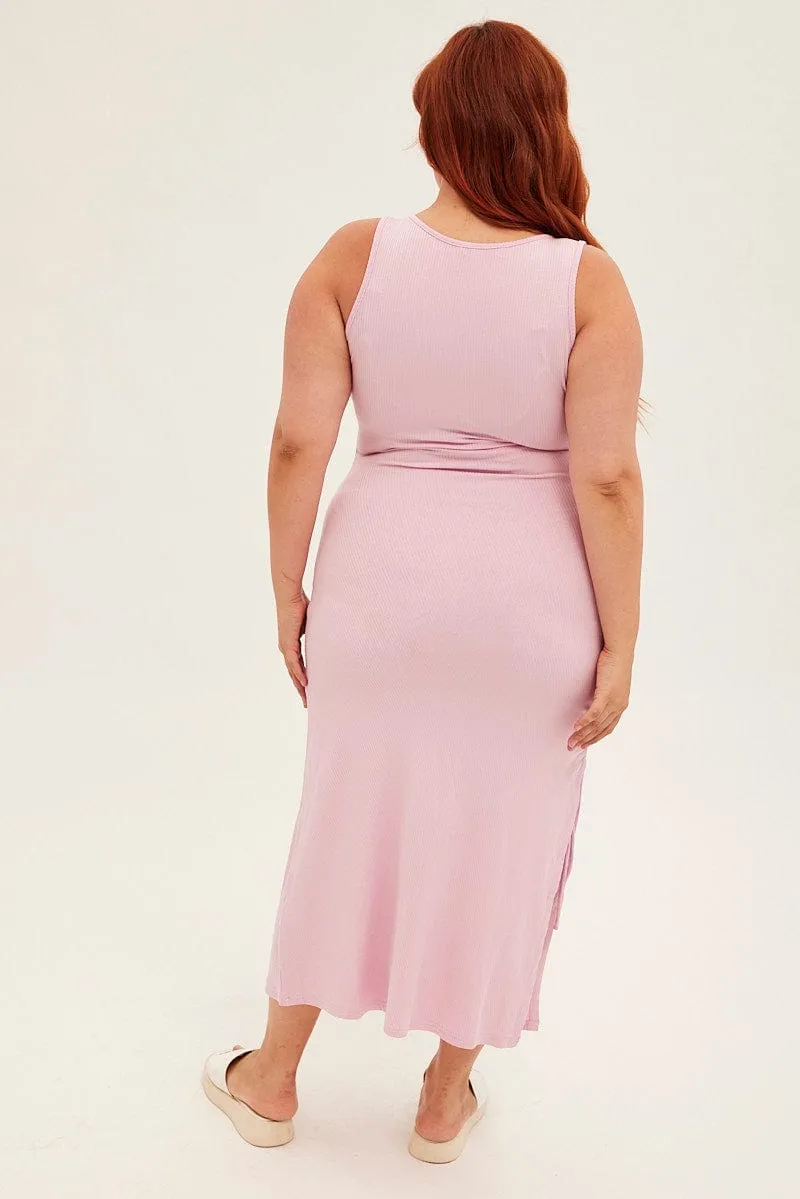 Pink Midi Dress Sleeveless Rib Jersey Drawstring Lavender Hill