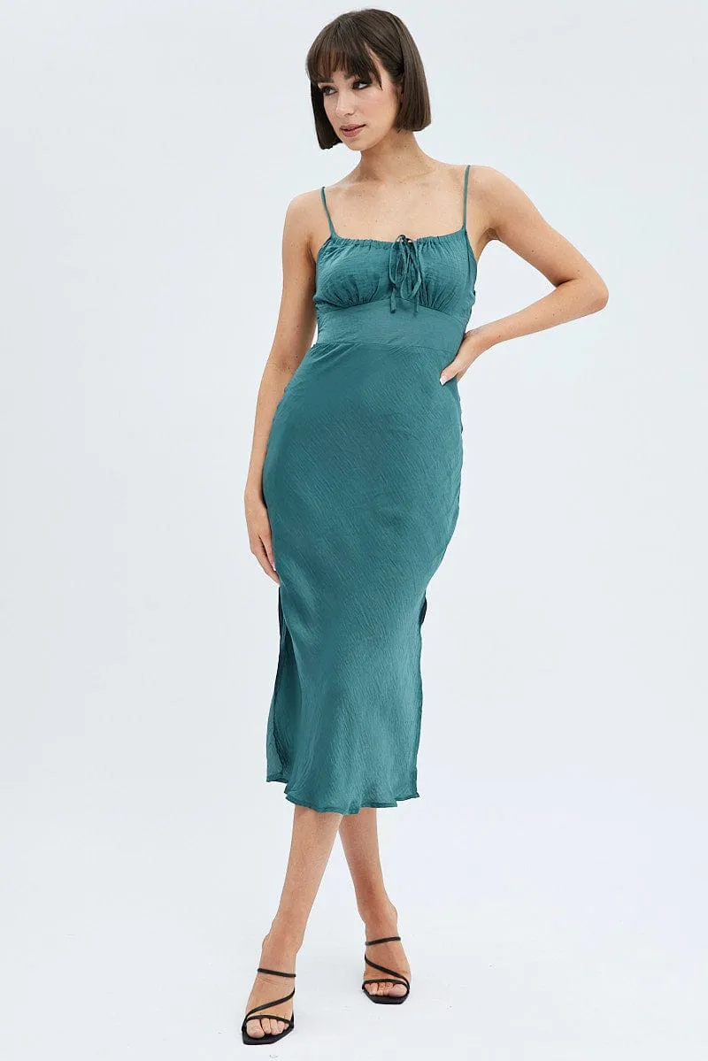 Green Maxi Dress Sleeveless Ruched Bust Satin Velvet Glow The timeless style of this dress ensures that it will remain a staple in your wardrobe for years to come