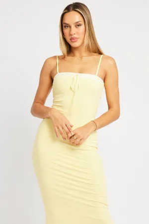 Yellow Bodycon Dress Maxi Ribbon Trim Fringe Glow